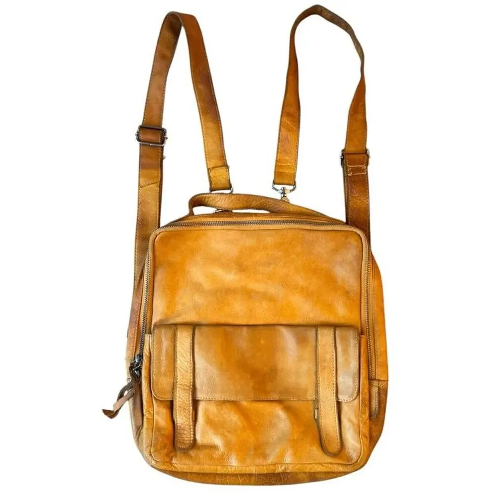 Latico USA vintage-inspired small genuine leather backpack warm yellow
